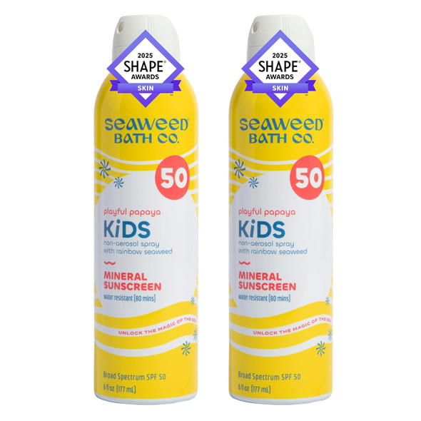 Seaweed Bath Co. Kid'S On The Move Mineral Spf 50 Broad Spectrum Zinc Oxide Sunscreen Spray, 6 Oz., Water Resistant, Tear  Children'S Sunblock