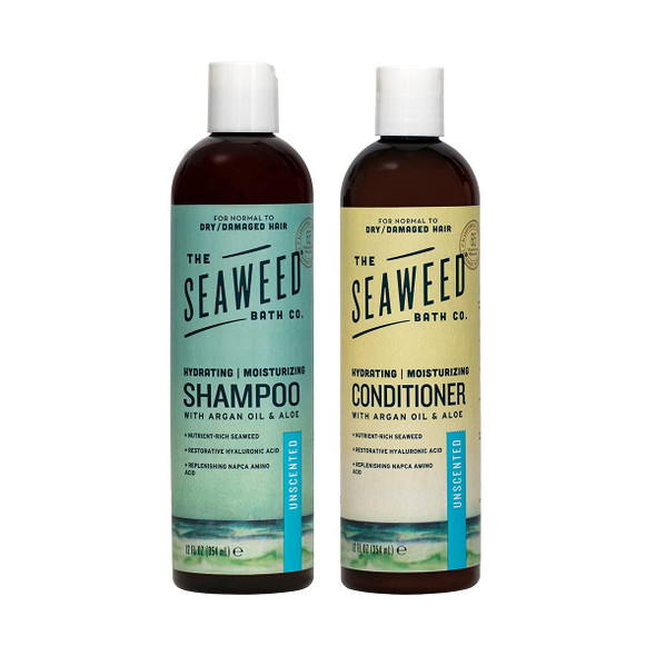 The Seaweed Bath Co. Moisturizing Shampoo And Conditioner, Unscented, Natural Organic Bladderwrack Seaweed, Vegan And Paraben , 12Oz