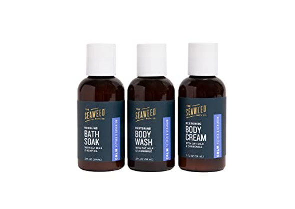 The Seaweed Bath Co. Sleep Body Wash, Body Cream & Bath Soak Pack ( Set), Calm Scent (Vetiver & Geranium), Vegan, Paraben , 6 Fl. Oz.