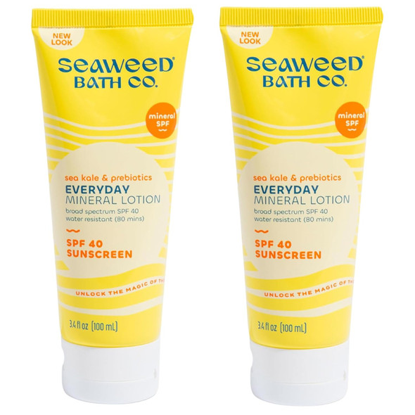 Seaweed Bath Co. Everyday Mineral Spf 40 Broad Spectrum Sunscreen Lotion, 3.4 Ounce, Sustainably Harvested Seaweed, Sea Kale, Prebiotics