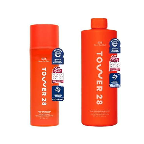 Tower 28 Beauty Sos Daily Rescue Facial Spray 16 Fl Oz & Tower 28 Sos Cleanser 150 Ml