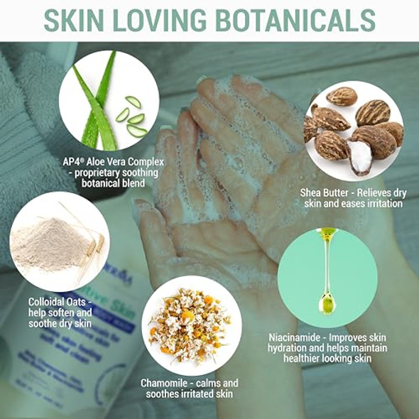 Triderma Moisturizing Sensitive Skin Body Wash, Premium Botanicals, Aloe Vera, Chamomile, Oat, Shea Butter, Niacinamide, Creamy Body Cleanser, Paraben , 16.9 Fl Oz