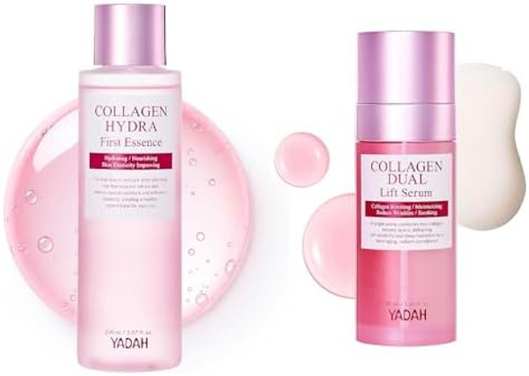 Yadah Collagen Hydra Essence With 80,000Ppm Collagen Peptides And Yadah Collagen Dual Lift Serum 1.69 Fl Oz - Triple Collagen