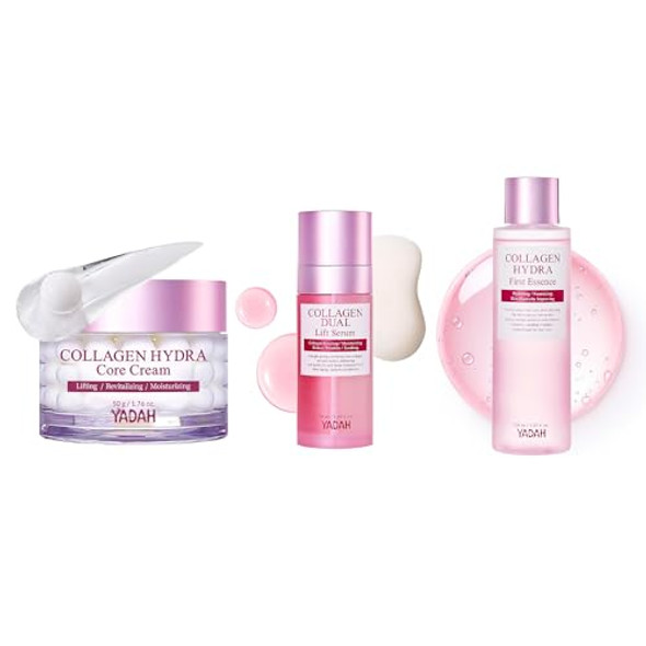 Yadah Hydra Core Cream 1.69 Fl Oz Collagen Hydra Essence 5.07 Fl Oz Collagen Dual Lift Serum 1.69 Fl Oz
