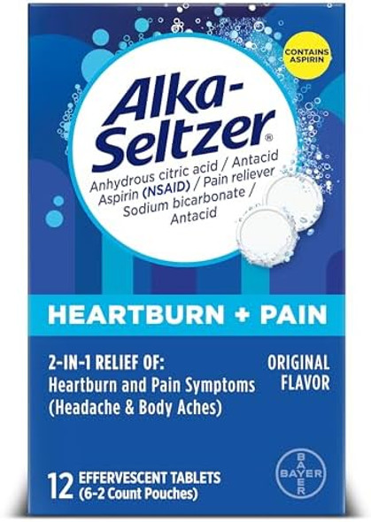 Alka-Seltzer Heartburn + Pain Effervescent Aspirin + Antacid Tablets, Fast Heartburn Relief And Acid Indigestion Relief, Pain Relief With Aspirin, 12 Ct Alka-Seltzer Heartburn + Pain Effervescent Aspirin + Antacid Tablets, Fast Heartburn Relief And Acid Indigestion Relief, Pain Relief With Aspirin, 12 Ct