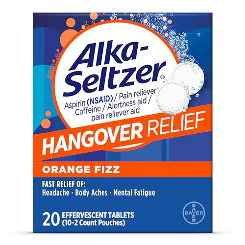 Alka-Seltzer Hangover Relief Effervescent Tablets Formulated For Fast Relief Of Headaches, Body Aches And Mental Fatigue, 20Ct