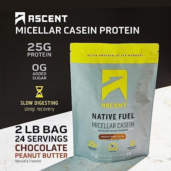 Ascent Casein Protein Powder Chocolate Peanut Butter 2 Lb & Plant Protein Powder Chocolate 18 Servings
