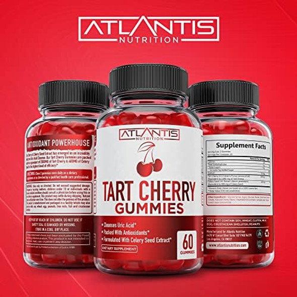 Atlantis Nutrition Tart Cherry 60 Gummies + Sugar  Prebiotic Fiber Gummies For Adults 2-Pack (120 Gummies)