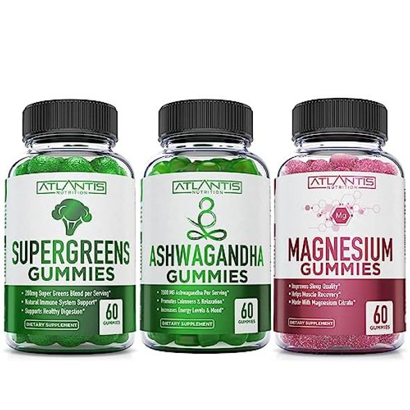 Supergreen, Magnesium & Ashwagandha Gummies - Improves Sleep & Helps Muscle Cramps, Supergreens With Spinach, Broccoli, Beetroot, Green Tea, & Acai For Immune Support - 60 Gummies Supergreen, Magnesium & Ashwagandha Gummies - Improves Sleep & Helps Muscle Cramps, Supergreens With Spinach, Broccoli, Beetroot, Green Tea, & Acai For Immune Support - 60 Gummies