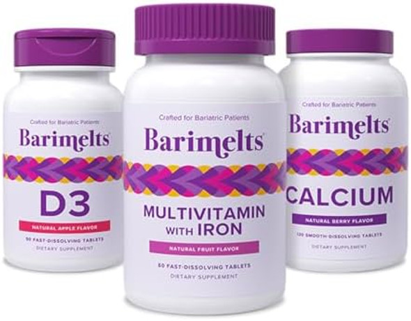 Barimelts Post-Bariatric Surgery Immunity Pack Bundle - Multivitamin With Iron, Calcium Citrate, And Vitamin D3