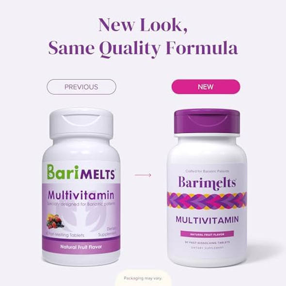 Barimelts Multivitamin, 60 Fast-Dissolving Tablets (1-Month Supply), Sugar- Bariatric Multivitamin For Women, Natural Fruit Flavor​