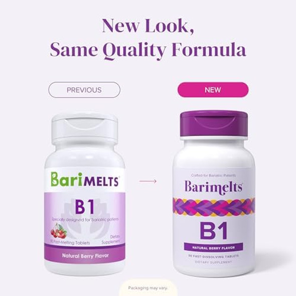 Barimelts Vitamin B1, 90 Fast-Dissolving Tablets (3-Month Supply), Sugar- Bariatric Vitamins For Women, Natural Berry Flavor​