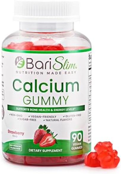 Barislim Bariatric Calcium Gummies - Specially Formulated Bariatric Vitamins For Patients After Weight Loss Surgery - Supports Energy Levels & Bone Health  Strawberry (90 Vegan Gummies)