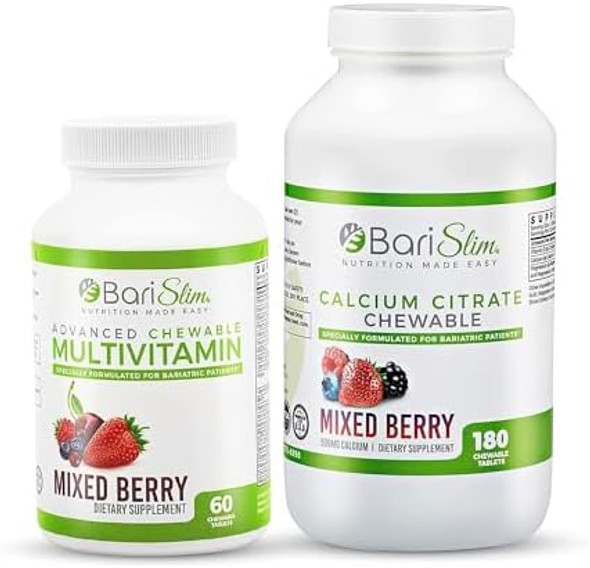 Barislim Bariatric Calcium Citrate & Advanced Chewable Bariatric Multivitamin With Iron - Bariatric Vitamin And Supplement For Post Bariatric Surgery Including Gastric Bypass And Gastric Sleeve
