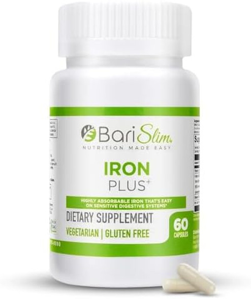 Barislim Iron Plus Capsules - Formulated For Patients After Weight Loss Surgery Including Gastric Bypass & Gastric Sleeve – Easy Digestion & Comprehensive Health Support  2 Month Supply (60 Servings)