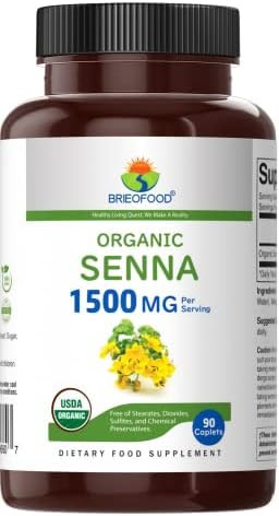Brieofood Organic Senna 1500Mg 45 Servings Vegetarian Gluten  90 Vegetarian Tablets