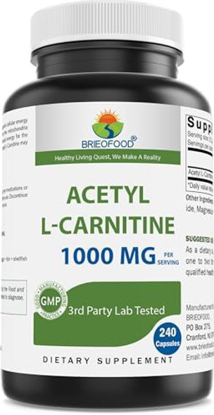 Brieofood Acetyl L-Carnitine 1000 Mg Per Serving- 240 Capsules. Gluten-, Non-Gmo. Brieofood Acetyl L-Carnitine 1000 Mg Per Serving- 240 Capsules. Gluten-, Non-Gmo.