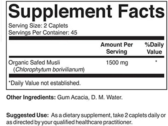 Brieofood Organic Safed Musli 1500Mg, 45 Servings, Vegetarian, Gluten , 90 Vegetarian Tablets