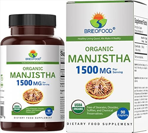 Brieofood Organic Manjistha 1500Mg, 45 Servings, Vegetarian, Gluten , 90 Vegetarian Tablets Brieofood Organic Manjistha 1500Mg, 45 Servings, Vegetarian, Gluten , 90 Vegetarian Tablets