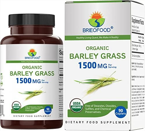 Brieofood Organic Barley Grass 1500Mg, 45 Servings, Vegetarian, Gluten , 90 Vegetarian Tablets