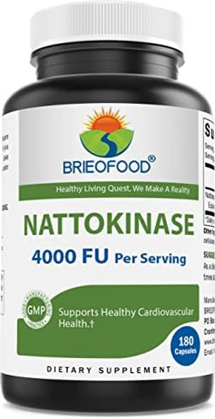 Brieofood Nattokinase 4000 Fu (Fibrinolytic Unit) Per Serving - 180 Capsules - Circulatory Health Support