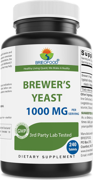 Brieofood Brewers Yeast 1000 Mg Per Serving - 240 Tablets - 3Rd Party Labe Tested For Purity & Quality Brieofood Brewers Yeast 1000 Mg Per Serving - 240 Tablets - 3Rd Party Labe Tested For Purity & Quality