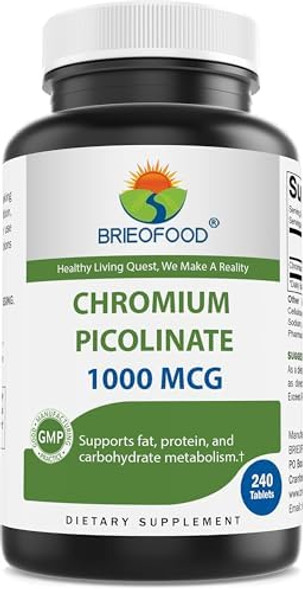 Brieofood Chromium Picolinate 1000 Mcg Pills - 240 Tablets - 240 Servings - Non-Gmo, Gluten Brieofood Chromium Picolinate 1000 Mcg Pills - 240 Tablets - 240 Servings - Non-Gmo, Gluten