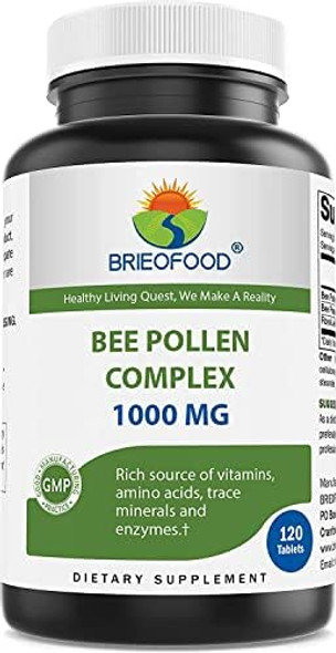 Brieofood Bee Pollen Complex 1000 Mg 120 Tablets - Made With Bee Pollen, Bee Propolis, & Royal Jelly Powder Brieofood Bee Pollen Complex 1000 Mg 120 Tablets - Made With Bee Pollen, Bee Propolis, & Royal Jelly Powder