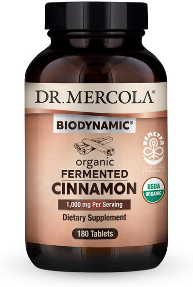 Dr. Mercola Biodynamic Organic Fermented Cinnamon 90 Servings (180 Tablets), Supports Cholesterol Levels Within The Normal Range*, Non GMO, Soy Free, Gluten Free, USDA Organic, Demeter Certified