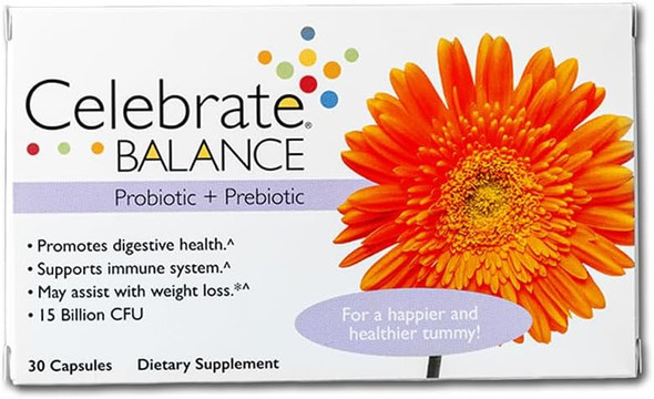 Celebrate Vitamins Balance Probiotic + Prebiotic - Post Bariatric Surgery Daily Supplement For Women & Men, 28.5 Billion Cfu - Supports Digestive & Immune Health, Gluten  (30 Capsules)