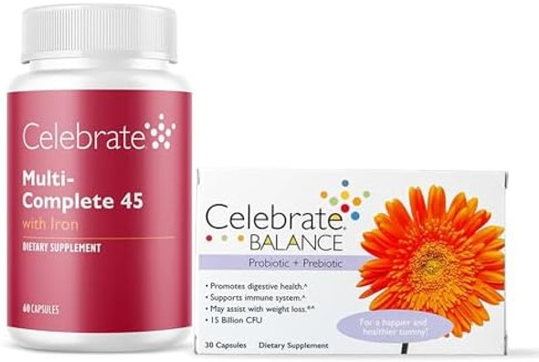 Celebrate Vitamins Bariatric Bundle – Multi-Complete 45Mg Iron Multivitamin & Balance Probiotic + Prebiotic Capsules, Post-Surgery Nutritional & Digestive Support For Sleeve Gastrectomy & Gastric Bypa