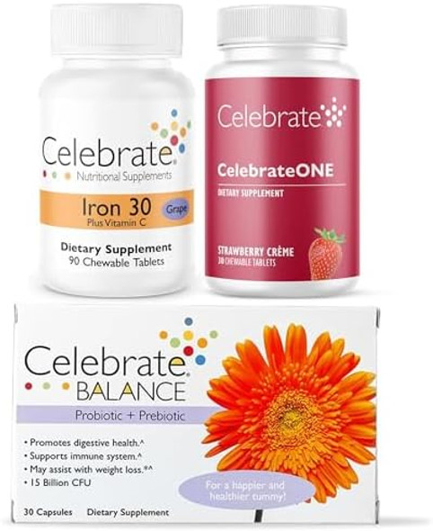 Celebrate Bariatric Essentials Bundle – Celebrateone Multivitamin, Iron With Vitamin C Chewables, & Balance Probiotic + Prebiotic – Complete Nutritional & Digestive Support For Wls Patients