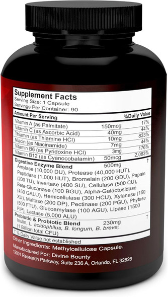 Divine Bounty Digestive Enzymes With Probiotics & Prebiotics With Lipase, Amylase, Bromelain - Support A Healthy Digestive Tract For Men And Women – 90 Vegetarian Capsules Divine Bounty Digestive Enzymes With Probiotics & Prebiotics With Lipase, Amylase, Bromelain - Support A Healthy Digestive Tract For Men And Women – 90 Vegetarian Capsules
