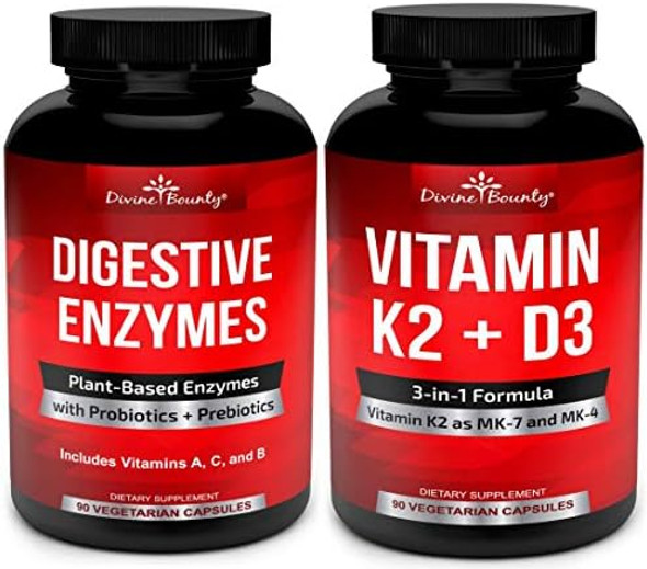 Divine Bounty Digestive Enzymes With Probiotics & Vitamin K2 And D3 Bundle Divine Bounty Digestive Enzymes With Probiotics & Vitamin K2 And D3 Bundle