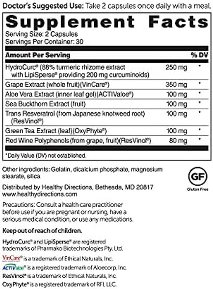 Dr. Whitaker'S Triveratrol Gold – Healthy Aging Supplement With Resveratrol & Extracts Of Aloe Vera, Green Tea, And Turmeric – Provides Antioxidant & Cardiovascular Support (60 Capsules)