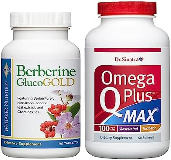 Dr. Whitaker’S Berberine Glucogold With 1,500Mg Berberpure Berberine, Cinnamon, Crominex Plus Dr. Sinatra’S Omega Q Plus Max Advanced Heart Health Support With 100Mg Coq10, Turmeric, And More  Bundle