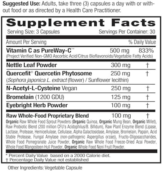 Emerald Labs Allergy Health - Natural Allergy Support With Quercetin Phytosome, Bromelain, Vitamin C As Pureway-C & More  - Vegan & Gluten- - 90 Vegetable Capsules (30-Day Supply)