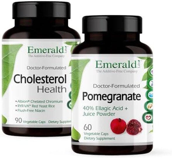 Emerald Labs Cholesterol Health (90 Caps) & Pomegranate Extract (60 Caps) - Supports Heart Health & Immune Function - Gluten  & Vegan