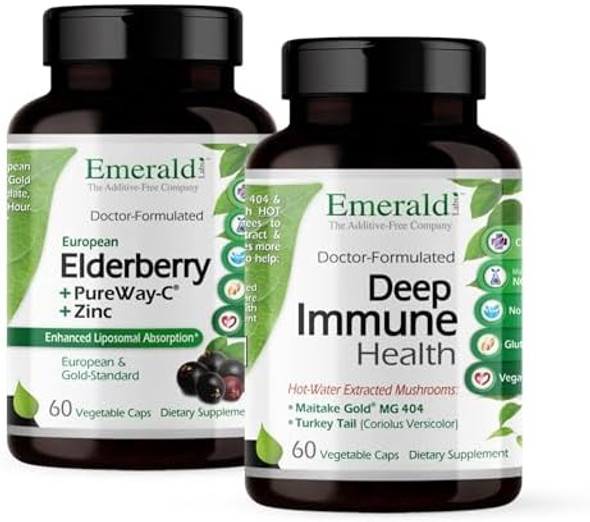 Emerald Labs Bundle With Deep Immune Health (60 Veg Caps) & Elderberry Plus (60 Veg Caps) - Immune Support With European Elderberry Extract, Vitamin C, Maitake Gold Mushrooms, Meriva Turmeric & More Emerald Labs Bundle With Deep Immune Health (60 Veg Caps) & Elderberry Plus (60 Veg Caps) - Immune Support With European Elderberry Extract, Vitamin C, Maitake Gold Mushrooms, Meriva Turmeric & More