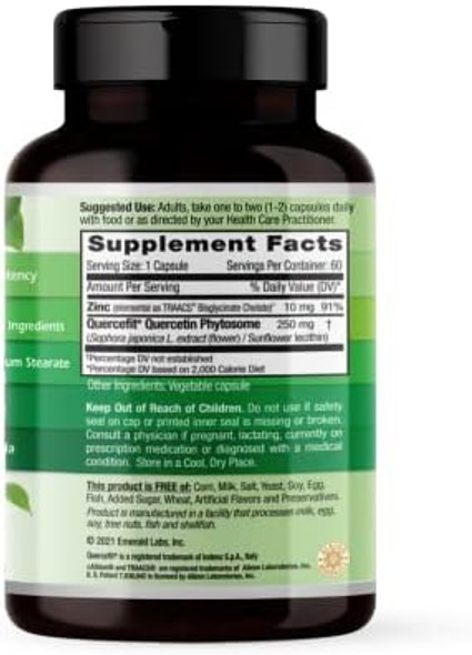 Emerald Labs Quercetin Phytosome Plus - Vegan Antioxidant & Immune Support Supplement - Contains Quercetin & Zinc - 60 Vegetable Capsules (60-Day Supply)