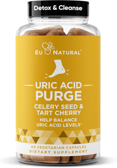 Eu Natural Purge Uric Acid Flush – Eat & Drink What You Want – Detox And Cleanse With Celery Seed Extract, Tart Cherry & Chanca Piedra For Effective Joint Support & Active Mobility – 60 Soft Vegan Capsules