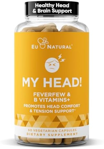 Eu Natural My Head Headache Vitamins – Sensitivity, Tension, Comfort, Healthy Head Function For A Clear Mind – Fast Acting Magnesium, Feverfew, Boswellia, Vitamin D, Ginger, & More – 60 Soft Capsules