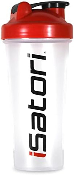 Isatori Classic Including Stainless Steel Wire Whisk Blending Ball - 28-Ounce (Clear Bottle With Red Top)