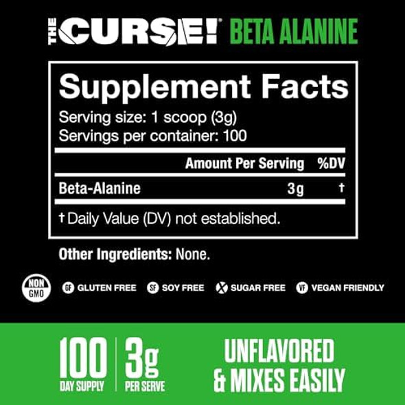 Jnx Sports The Curse Beta Alanine Powder - Unflavored, 100 Servings, 3G Per Serving, Gmp Compliant, Non-Gmo, Made In The Usa, Dietary Friendly