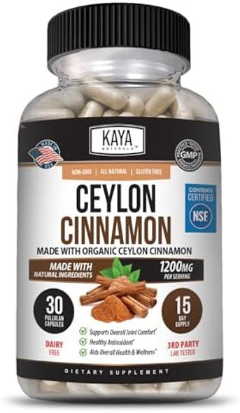 Kaya Naturals Ceylon Cinnamon Supplement  1200Mg Per Serving, Vegan - Non-Gmo & Gluten  - 30 Capsules