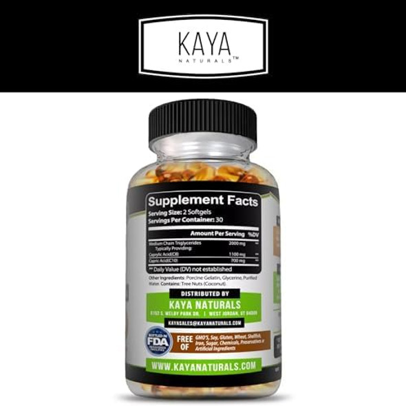 Kaya Naturals Mct Oil 2000Mg - Non-Gmo, Soy-, Gluten- - Brain, Digestive & Skin Health - 30 Softgels