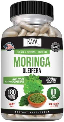 Kaya Naturals Moringa Leaf Extract - Complete Greens Superfood Supplement - Pure Miracle Tree Moringa - Boost Energy Naturally - Nutrient Dense Vitamins For Adult - 180 Veggie Count