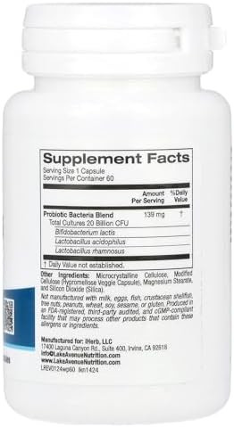 Lake Avenue California Gold Nutrition Women'S Probiotics With Probiotic Bacteria Blend, Bifidobacterium Lactis, Lactobacillus Acidophilus, And Lactobacillus Rhamnosus, 20 Billion Cfu, 60 Veggie Capsules