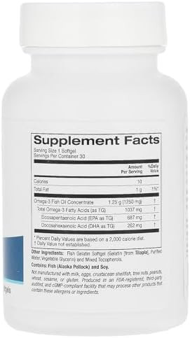 Lake Avenue Nutrition Omega-3 Fish Oil, 30 Fish Gelatin Softgels (1,250 Mg Per Softgel)