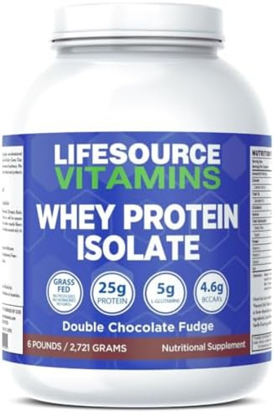Lifesource Vitamins 6 Lb - Us Dairy Cows Grass Fed Whey Protein Isolate - Double Chocolate Fudge Sweetened W/Stevia